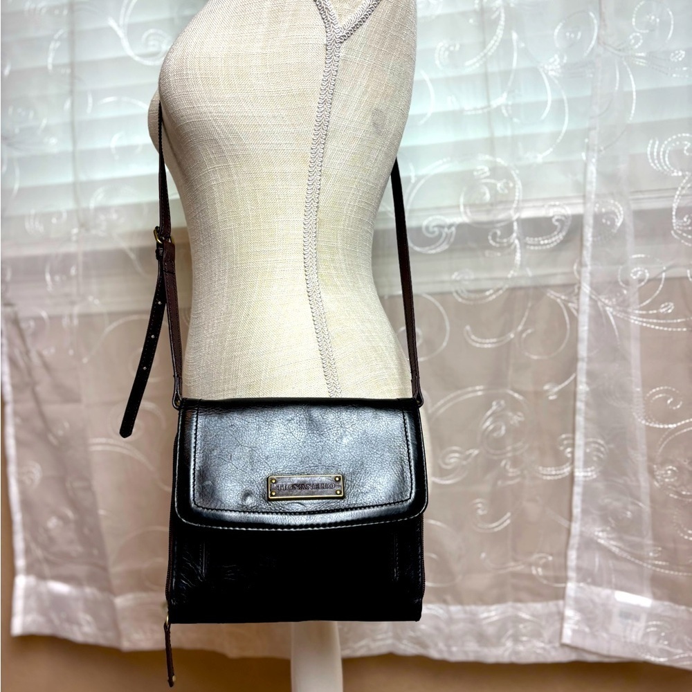 Tignanello Small Black Leather Crossbody Purse